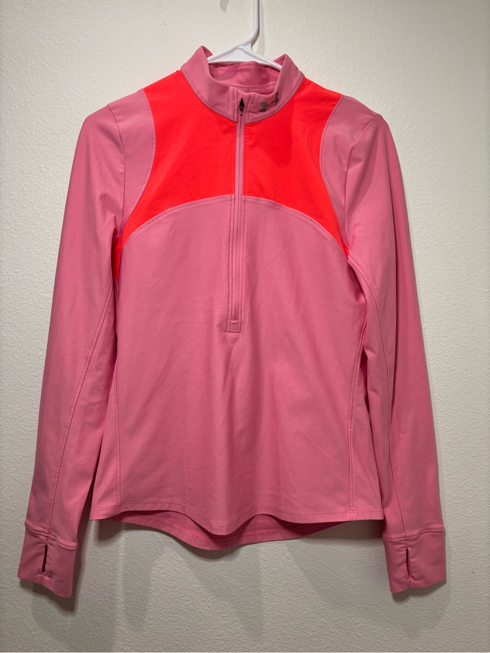 Under Armour Women’s Pink Long-Sleeve Half-Zip Running Top with Neon Accent - S